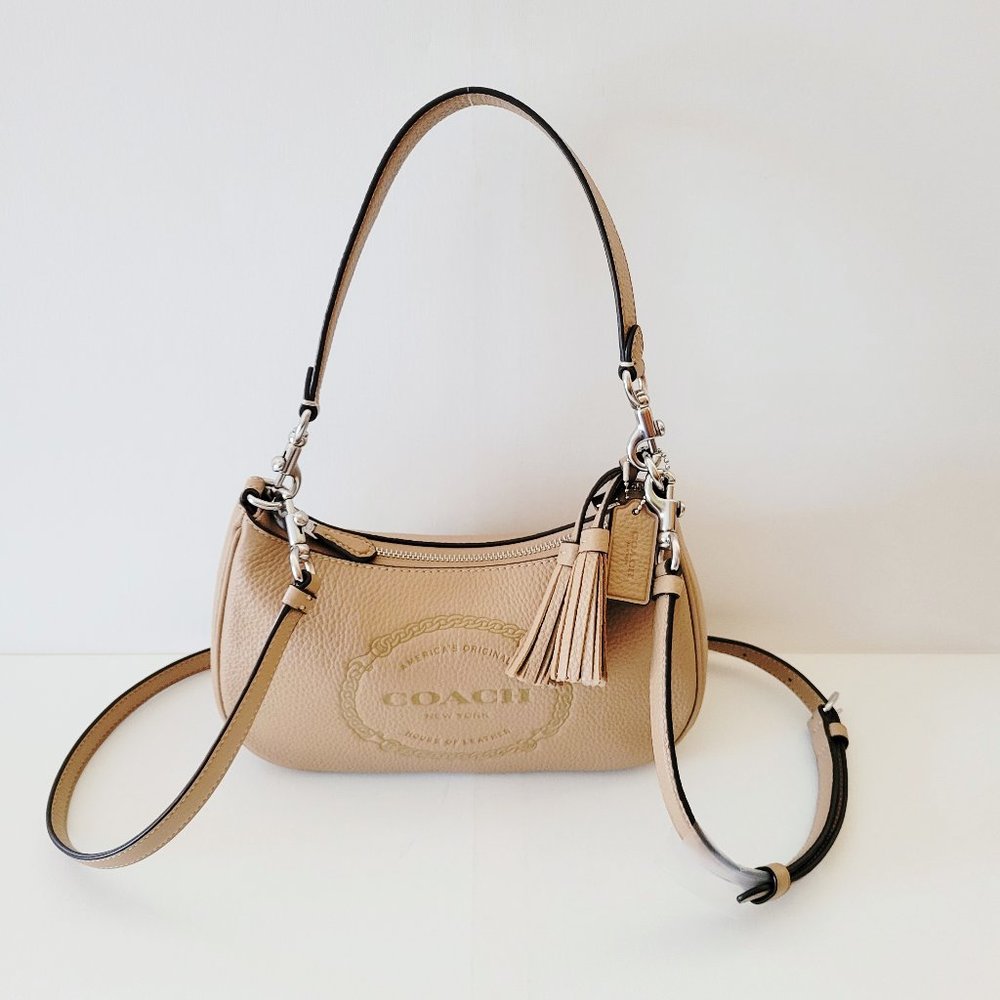 Coach CM084 Heritage Leather Teri Shoulder Bag Handbag Crossbody Taupe